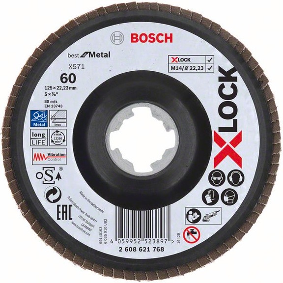 BOSCH Flap disc X571 angled 125 mm K 60 1pc 2608621768 - Abrasive tool made of abrasive on backing