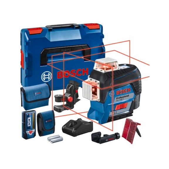 BOSCH Linienlaser GLL 3-80 C mit 1x2.0 Ah Akku Laser-Empfänger LR 70601063R05 - Punkt- und Linienlaser