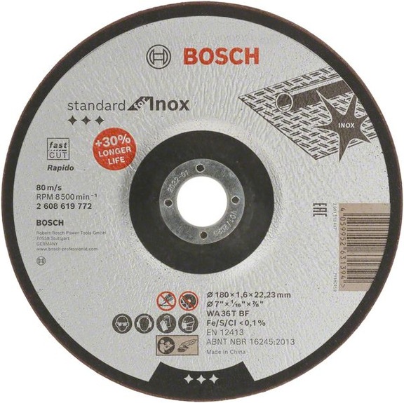 BOSCH Standard for Inox Trennscheibe gekröpft 180 mm 2608619772 - Schleifwerkzeug aus Schleifmittel auf Unterlage