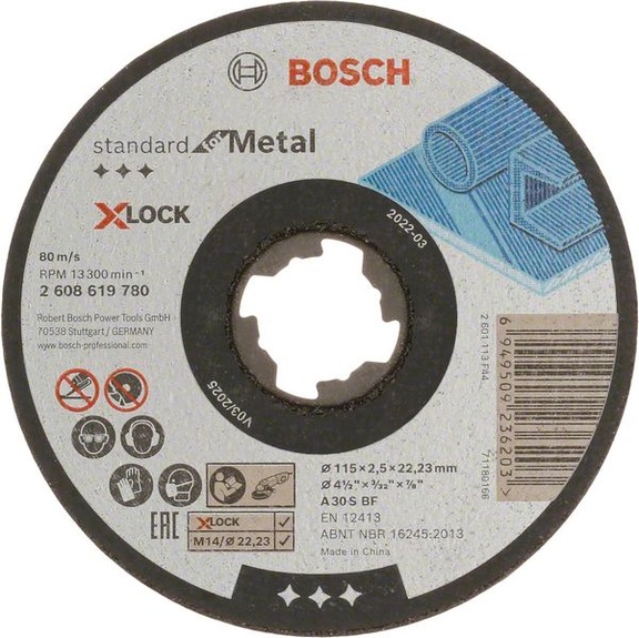 BOSCH Cutting-off wheel X-LOCK Standard for Metal straight 115 mm 2608619780 - Abrasive tool made of abrasive on backing