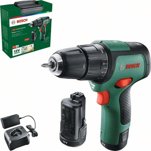 BOSCH EasyImpact 12 cordless drill driver 2x rechargeable battery PBA 12V 2.0Ah 06039B6105 - Impact drill (cordless)