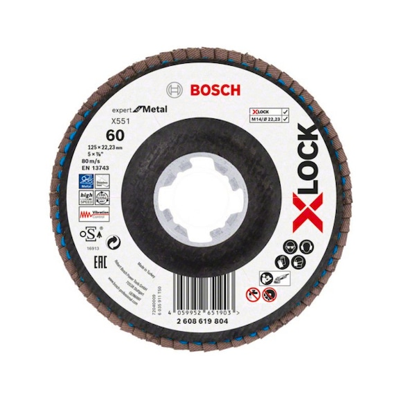 BOSCH X-LOCK flap disc X551 Metal K 60 diameter 125 mm 2608619804 - Abrasive made of bonded abrasive with bore or thread