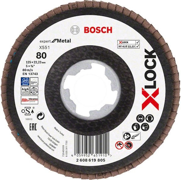 BOSCH X-LOCK flap disc X551 Metal K 80 diameter 125 mm 2608619805 - Abrasive made of bonded abrasive with bore or thread