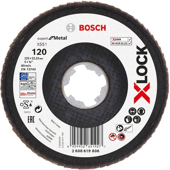 BOSCH X-LOCK flap disc X551 Metal K 120 diameter 125 mm 2608619806 - Abrasive made of bonded abrasive with bore or thread