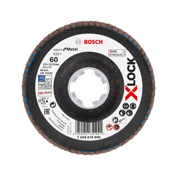 BOSCH X-LOCK flap disc X551 Metal K 60 diameter 115 mm 2608619808 - Abrasive made of bonded abrasive with bore or thread