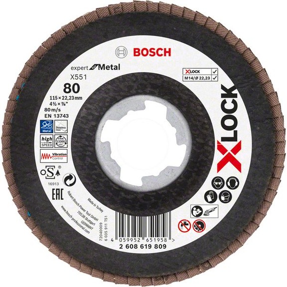 BOSCH X-LOCK flap disc X551 Metal K 80 diameter 115 mm 2608619809 - Abrasive made of bonded abrasive with bore or thread