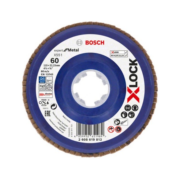 BOSCH X-LOCK flap disc X551 Expert for Metal K 60 115 mm 2608619812 - Abrasive made of bonded abrasive with bore or thread