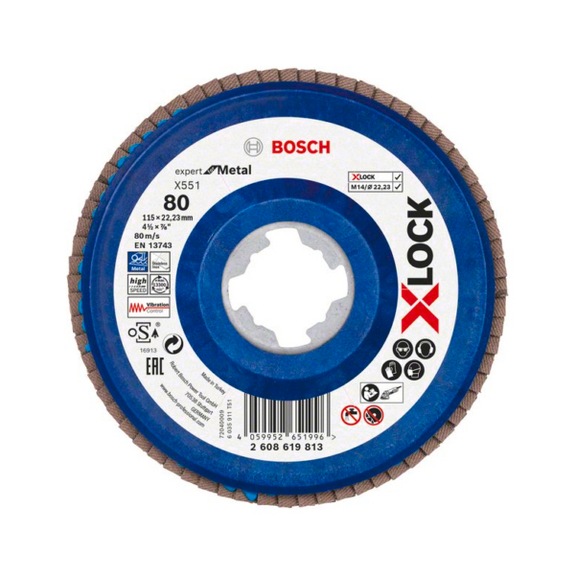BOSCH X-LOCK flap disc X551 Expert for Metal K 80 115 mm 2608619813 - Abrasive made of bonded abrasive with bore or thread