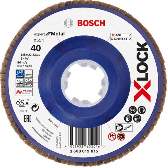 BOSCH X-LOCK flap disc X551 Expert for Metal K 40 125 mm 2608619815 - Abrasive made of bonded abrasive with bore or thread