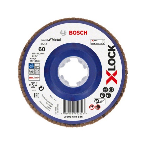 BOSCH X-LOCK flap disc X551 Expert for Metal K 60 125 mm 2608619816 - Abrasive made of bonded abrasive with bore or thread