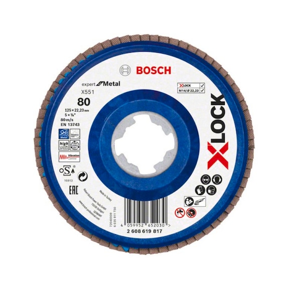 BOSCH X-LOCK flap disc X551 Expert for Metal K 80 125 mm 2608619817 - Abrasive made of bonded abrasive with bore or thread
