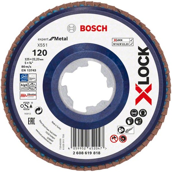 BOSCH X-LOCK flap disc X551 Expert for Metal K 120 125 mm 2608619818 - Abrasive made of bonded abrasive with bore or thread
