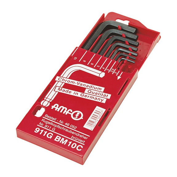 AMF Ball-head screwdriver in key box 911G-BM10 Number 46052 - Hexagon socket screwdriver, angled