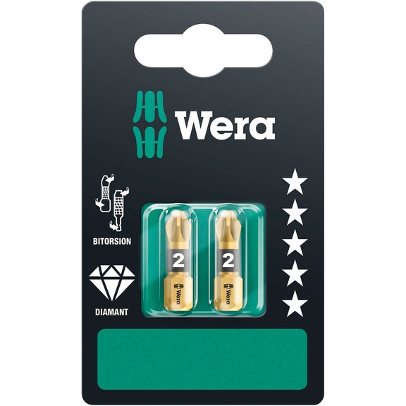 WERA PZ-Bits BiTorsion 855/1 BDC SB PZ 2x25 mm 05073339001 - Bit for Pozidriv Screws 855/1 BDC SB