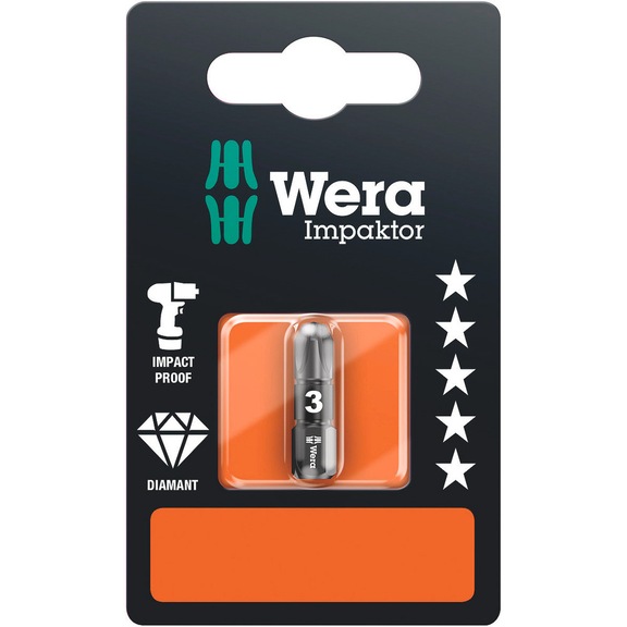 WERA PZ-Bits Impactor 855/1 IMP DC SB PZ 3x25 mm 05073922001 - Bit for Pozidriv Screws 855/1 IMP DC SB