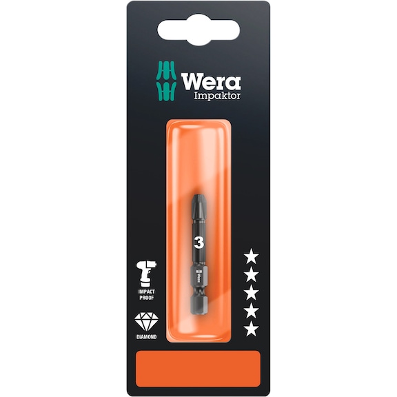 WERA PZ-Bits Impaktor 855/4 IMP DC SB PZ 3x50 mm 05073962001 - Bit für Kreuzschlitzschrauben 855/4 IMP DC