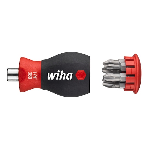 WIHA Screwdriver with bit magazine magnetic with 6 bits Stubby 1/4 inch 33741 - Bit screwdriver