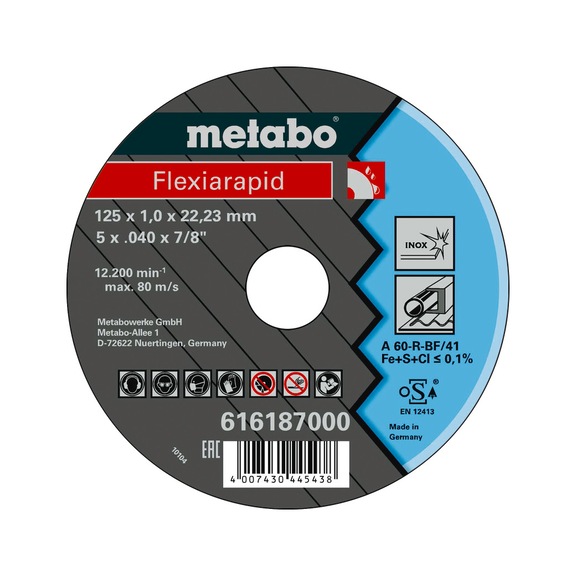 METABO Cut-off wheel 25 pieces Flexiarapid 25x 125x1,0x22,2 Inox 616187000 - Cut-off wheel
