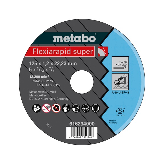 METABO Cut-off wheel 25 pieces Flexiarapid super125x1,2x22,23 Inox,TF41 616234000 - Cut-off wheel