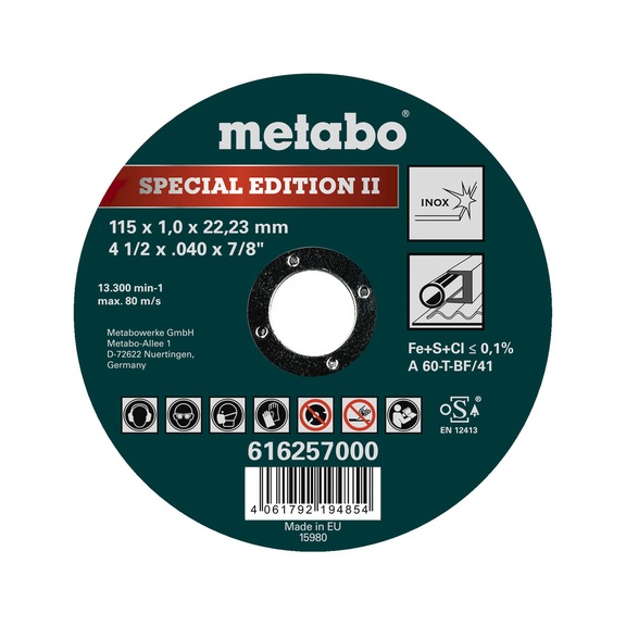 METABO cut-off wheel 25 pieces Special Edition II 115x1,0x22,23 mm Inox 616257000 - Cut-off wheel