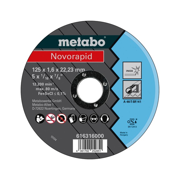 METABO cut-off wheel 25 pieces in pack Novorapid 125x1.6x22.23 Inox TF41 616316000 - Cut-off wheel