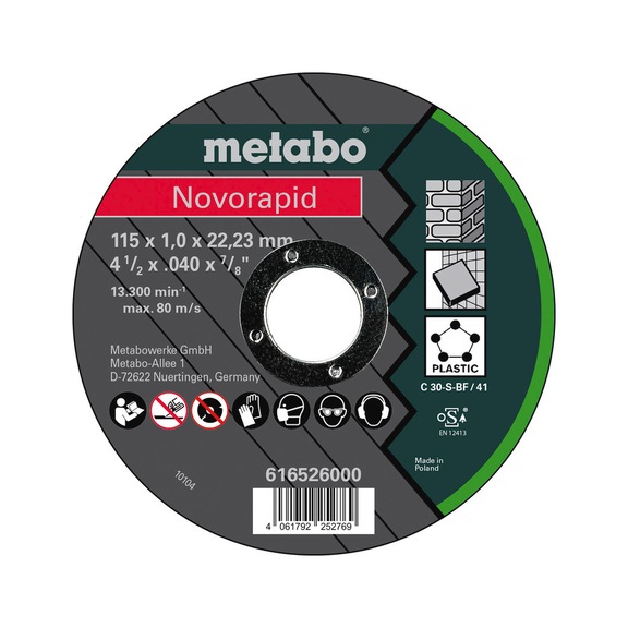 METABO cut-off wheel 25 pieces Novorapid 115x1,0x22,23 Universal,T41 616526000 - Cut-off wheel