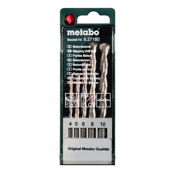 METABO Concrete drill bit cassette classic 5-piece diameter 4/5/6/8/10 mm 627180000 - Drill set (cutting tool with defined cutting edges)