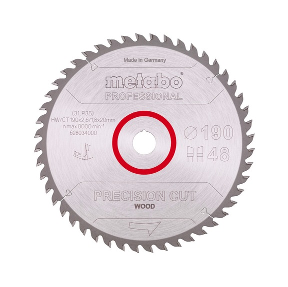 METABO Saw blade PrecisionCutProf 190x20 48 WZ 10 degrees 628034000 - Circular saw blade