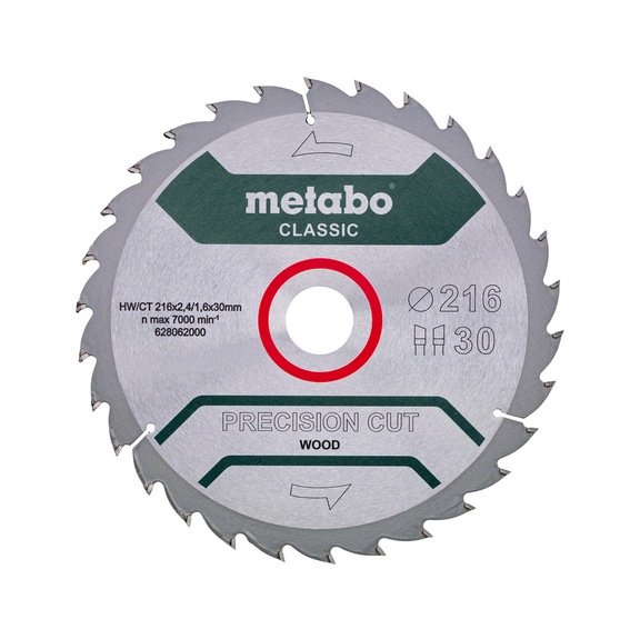 METABO Saw blade PrecisionCutClassic 216x30 30 WZ 22 degrees 628062000 - Circular saw blade