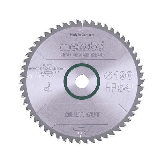 METABO Saw blade 190x2,6/1,8x20 Z54 FZ/TZ 5 degrees negative 628076000 - Circular saw blade