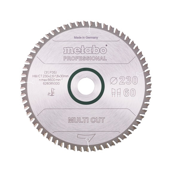 METABO Saw blade 230x2.6/1.8x30 Z60 WZ 5 degrees 628085000 - Circular saw blade