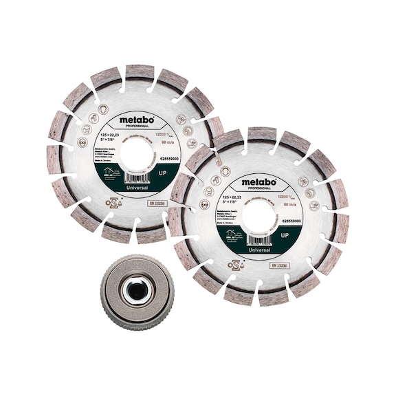 METABO diamond cutting blade set 2 pieces 125x22,23mm UP 1x quick clamping nut M 14 - Cut-off wheel