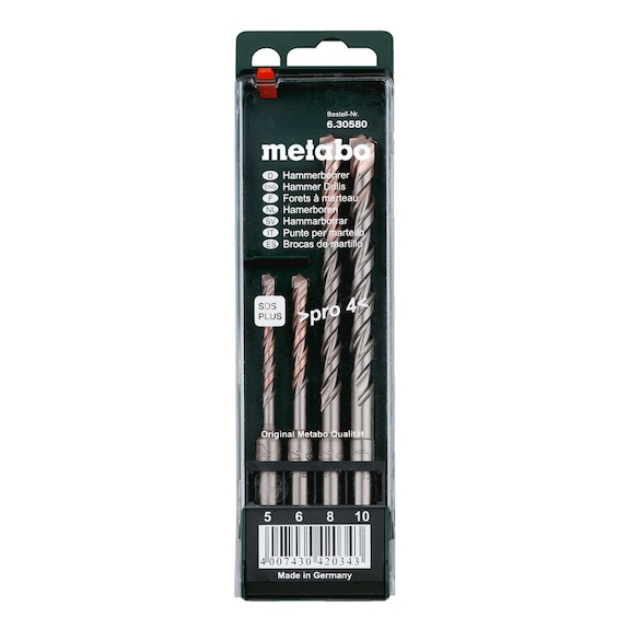 METABO hammer drill bit SDS-plus 4-piece in plastic cassette 630580000 - Hammer drill bit