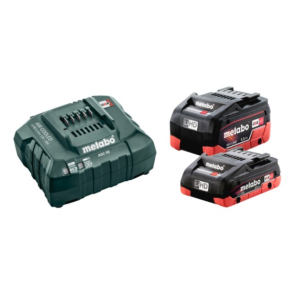 METABO Set 1xLiHD battery pack 18 V/4.0 Ah 1xLiHD battery pack 18 V/5.5 Ah charger ASC 55 - Battery charger (power tool)