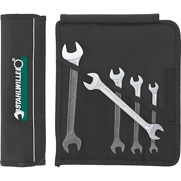 STAHLWILLE double open-end wrench set MOTOR 10/5 in roll-up pouch 5-piece 96400304 - Double open-end wrench set