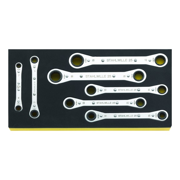 STAHLWILLE double ring ratchet wrench set TCS 25/7 7-19mm 7-piece 96838751 - Ratchet ring wrench set