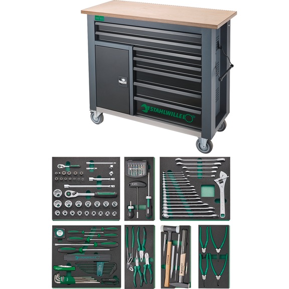 STAHLWILLE tool assortment with workbench 7 drawers 1 compartment 161 pieces - Workbench