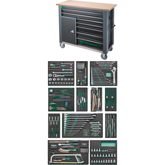 STAHLWILLE tool assortment with workbench 7 drawers 1 compartment 267 pieces - Workbench