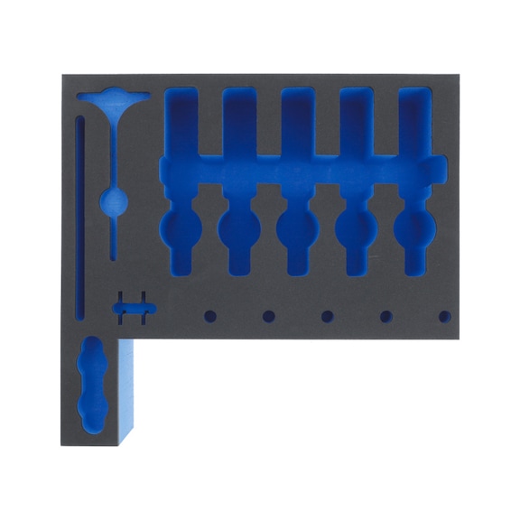 SATA Schaumstoffeinlage blau/schwarz für 5 Lackierpistolen, inkl. Deckeleinlage - Lackierpistolenkoffer