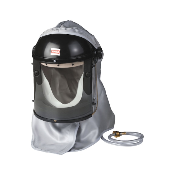 SATA Kopfhaube ASS Kopftuch grau mit Brusttuch Leder-Schweissband 61218 - Vollhauben Atemschutz vision 2000