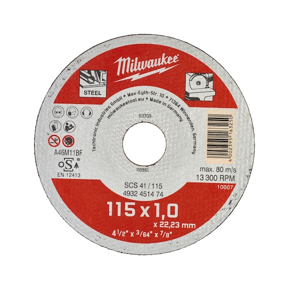MILWAUKEE metal cutting disc115x1 mm Contractor 200 pieces 4932451475 - Abrasive cutting disc
