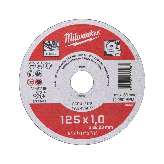 MILWAUKEE Metal cutting disc 125x1 mm Contractor 4932451477 - Abrasive cutting disc