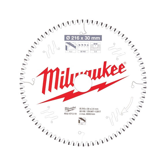 MILWAUKEE Circular saw blade 216/30 mm 80T aluminium 4932471319 - Circular saw blade (machine)
