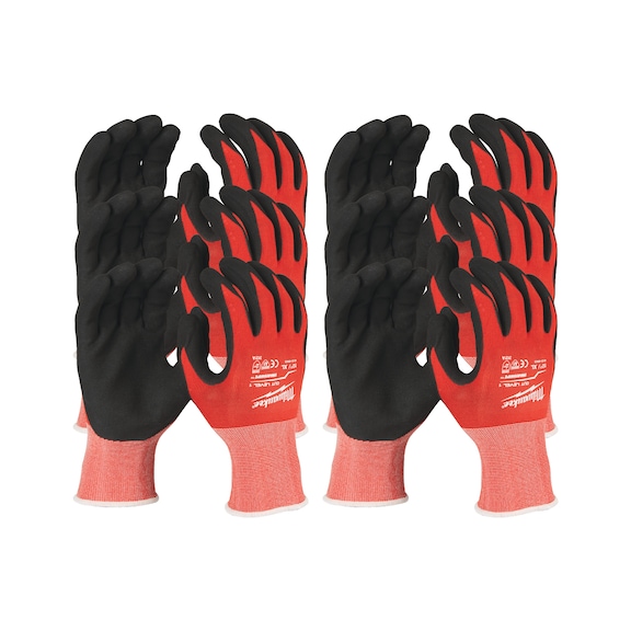 MILWAUKEE cut protection gloves class 1 XL/10 12 pairs 4932471616 - Five-finger gloves