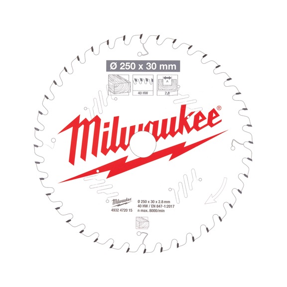 MILWAUKEE Circular saw blade 250/30 mm 40T wood 4932472015 - Circular saw blade (machine)