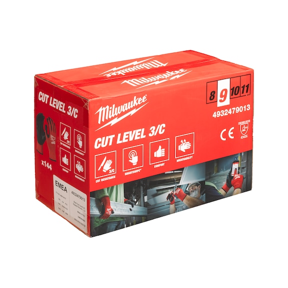 MILWAUKEE cut protection glove class 3 L/9 144 pairs 4932479013 - Five-finger gloves