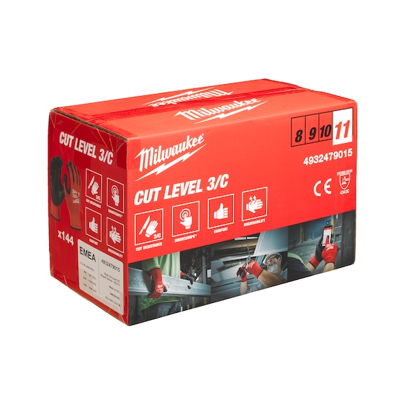 MILWAUKEE cut protection glove class 3 XXL/11 144 pairs 4932479015 - Five-finger gloves