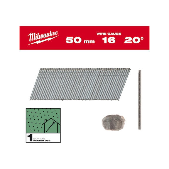 MILWAUKEE Pin nails 16G 20 degrees 50 mm SC1 2,000 pieces 4932492585 - Upset head nail