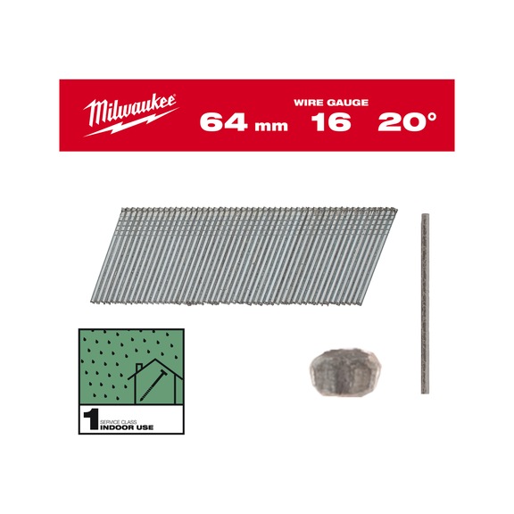 MILWAUKEE pin nails 16G 20 degrees 64 mm SC1 2,000 pieces 4932492586 - Upset head nail