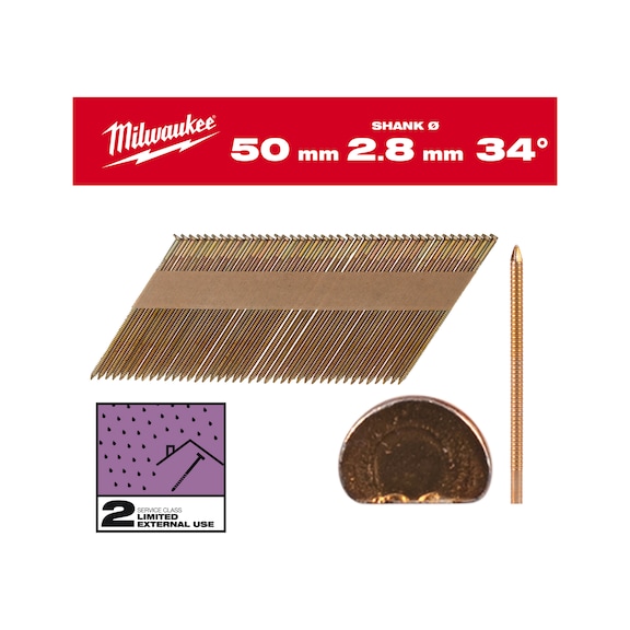 MILWAUKEE D-head nails 34 degrees 50 mm RS SC2 2,200 pieces 4932492606 - Upset head nail
